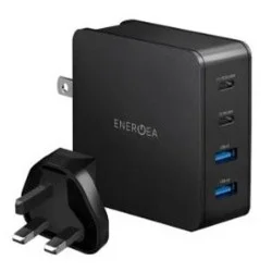Energea Travelite PD66 2USB-C + 2USB-A PD QC3.0 66W Wall Charger (US+UK) - Black